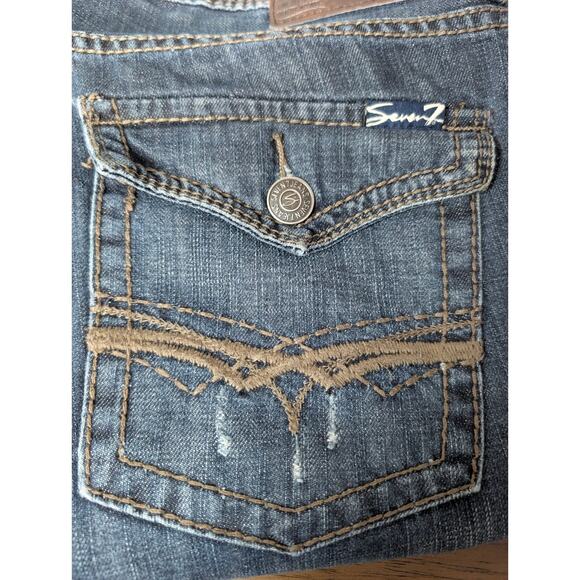 Seven 7 Boot Jeans Mens 34x32 Blue Dark Wash Distressed Flap Pocket - Picture 3 of 11
